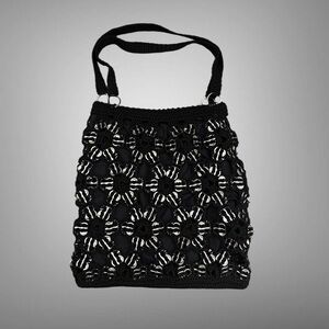 Black and White Crochet Tote Bag